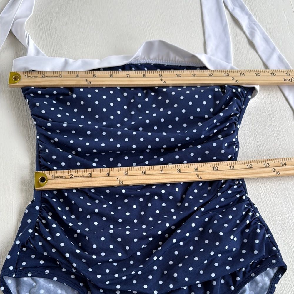 LAUREN RALPH LAUREN Navy White Polka Dot Retro Halter Women's Swimsuit Size 10 - Picture 8 of 9